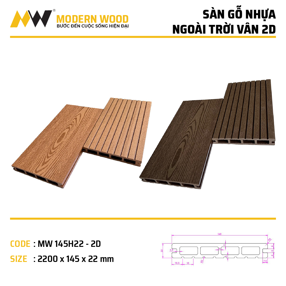 Sàn gỗ nhựa ngoài trời MW 145H22 – 2D