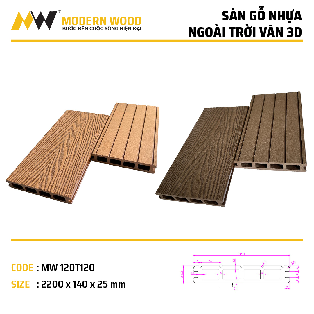 Sàn gỗ nhựa ngoài trời MW 120T120