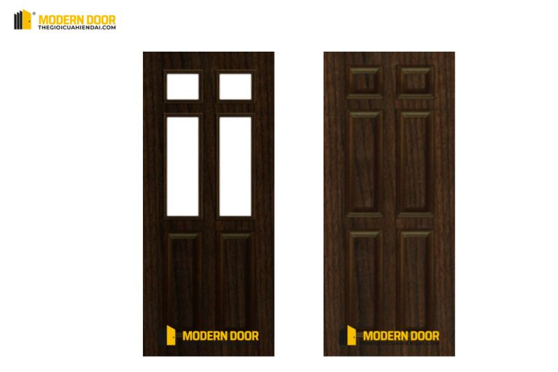Cửa màu gỗ trầm ấm, phù hợp làm cửa thông phòng