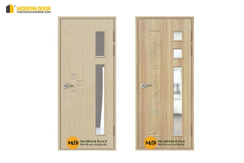 Cửa kết hợp hoạ tiết cách điệu và ô kính 