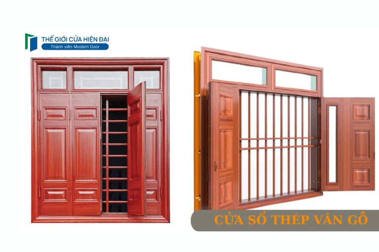 cửa sổ thép vân gỗ