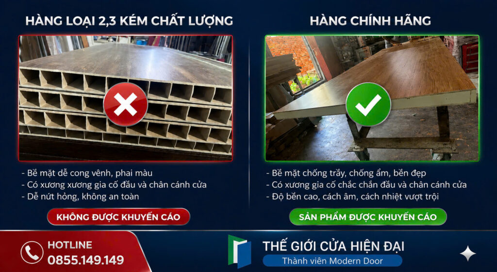 So sánh chất lượng cửa nhựa Composite: Hàng trôi nổi và Hàng sản xuất trực tiếp tại xưởng